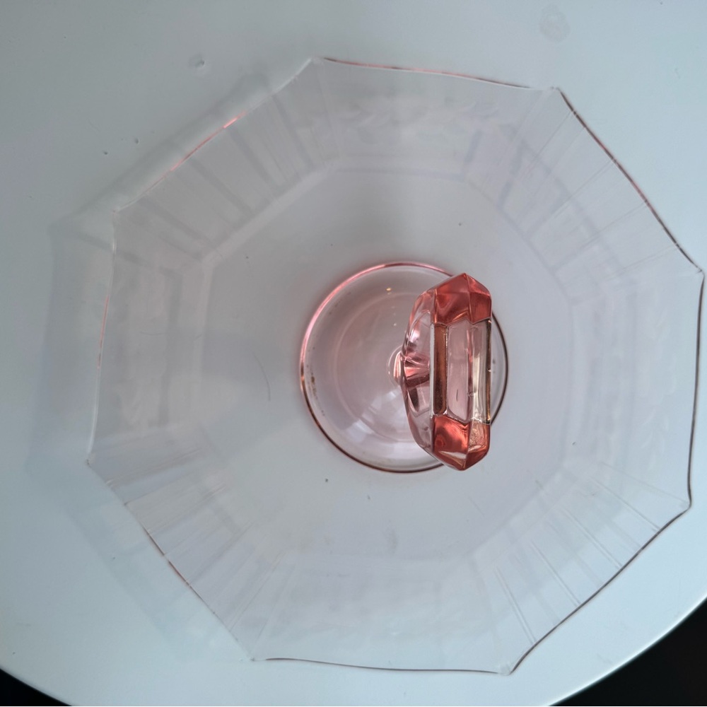 Pink Glass Octagonal Handled Server - Picture 2 of 4